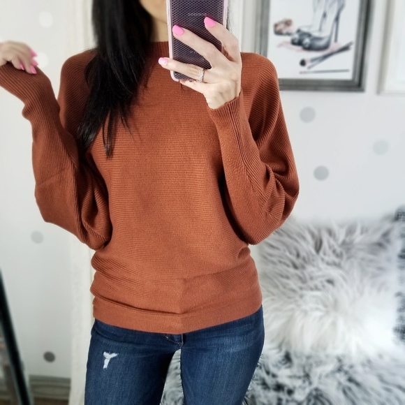 Oversized Slouchy Sweater Rust Dolman Cozy Top - Picture 2 of 6